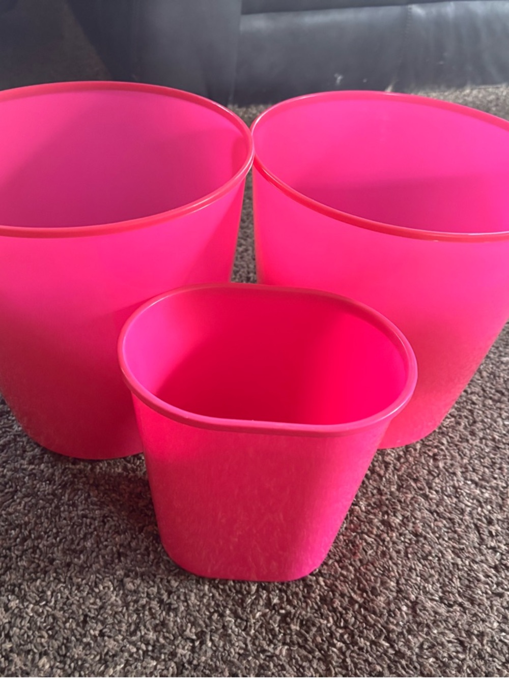 Set of 3 Bright Pink Plastic Storage Bins